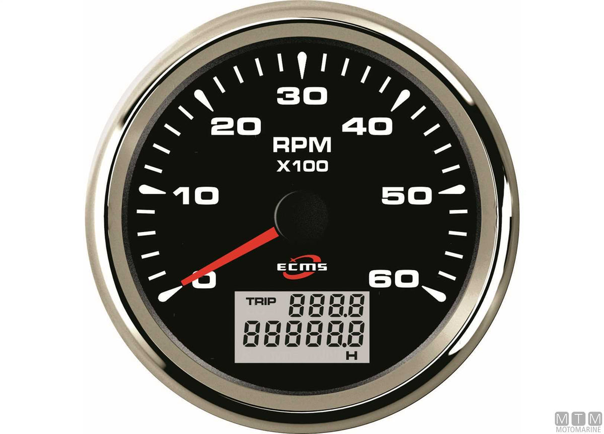 Tachometer/hour meter 6000 Black/Chrome - original photo Motomarine Srl