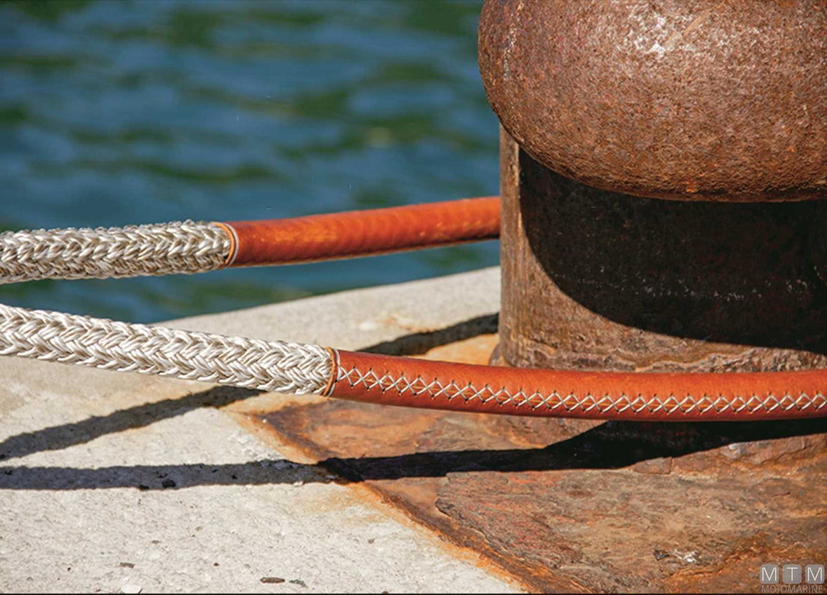 Beige braided mooring line with eye splice, 75 cm, Ø28 mm, 16 m - original photo Motomarine Srl