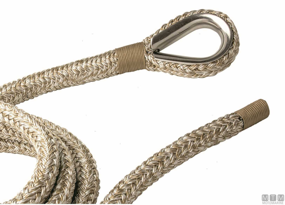 Beige braided mooring line with stainless steel thimble Ø24 mm 20 m - original photo Motomarine Srl