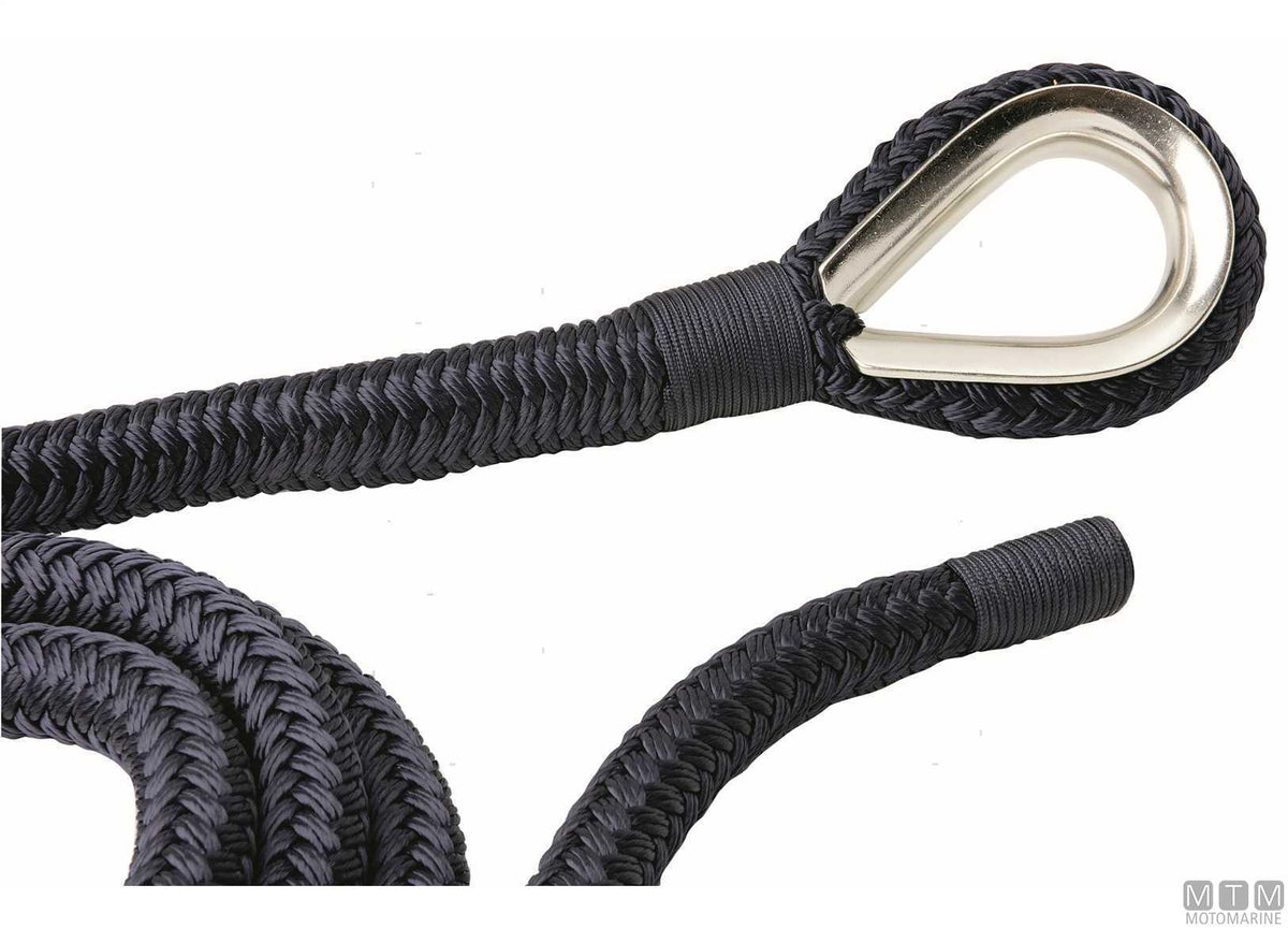 Blue braided mooring line with stainless steel thimble Ø28 mm 20 m - original photo Motomarine Srl