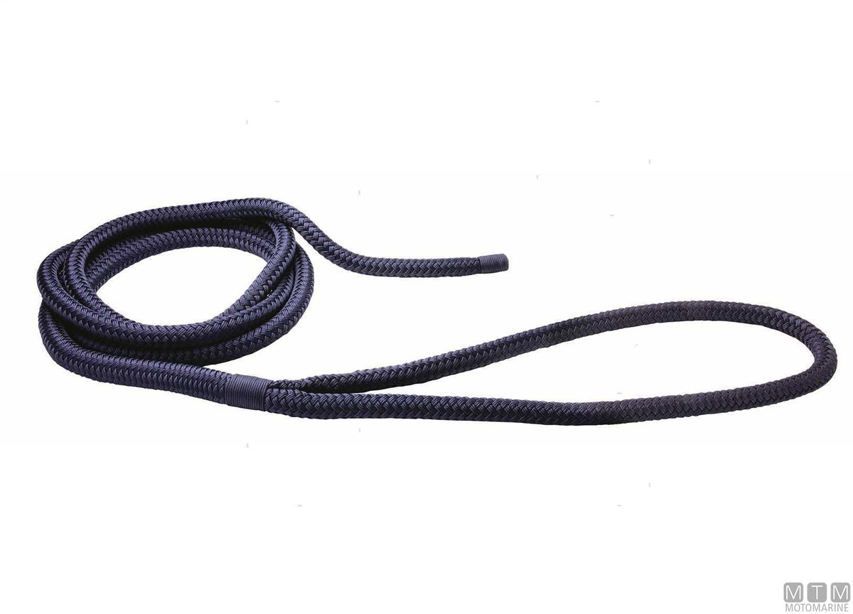 Mooring braid blue with black leather eye splice 75 cm Ø24 mm 16 m - original photo Motomarine Srl