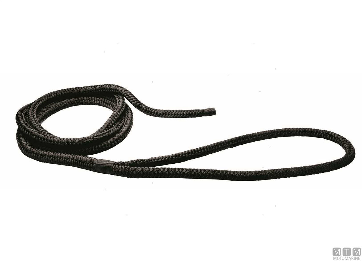 Black braided mooring line with eye splice, 75 cm, Ø24 mm, 16 m - original photo Motomarine Srl