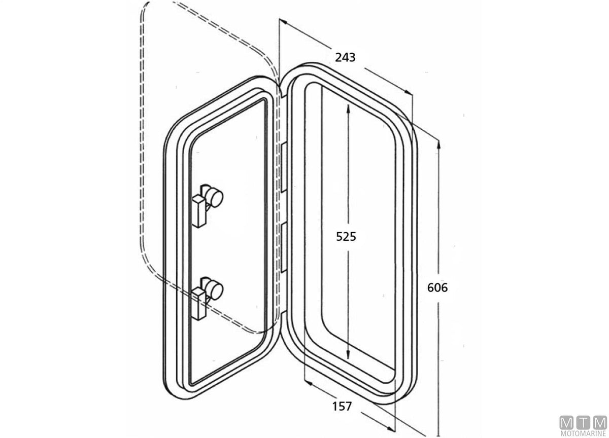 Walkable deck hatch in ABS, white, size ML 243x606 mm - original photo Motomarine Srl