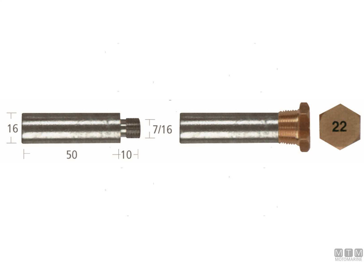 Zinc pencil anode with plug Cummins 16x50 mm - original photo Motomarine Srl