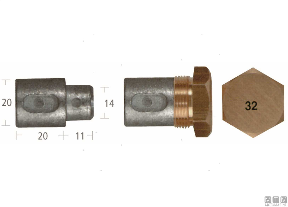 Zinc pencil anode Aifo-Fiat 20x20 mm - original photo Motomarine Srl