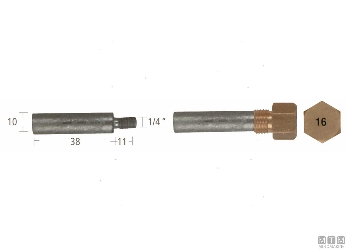Caterpillar bar anode Ø10x38 mm, zinc - original photo Motomarine Srl