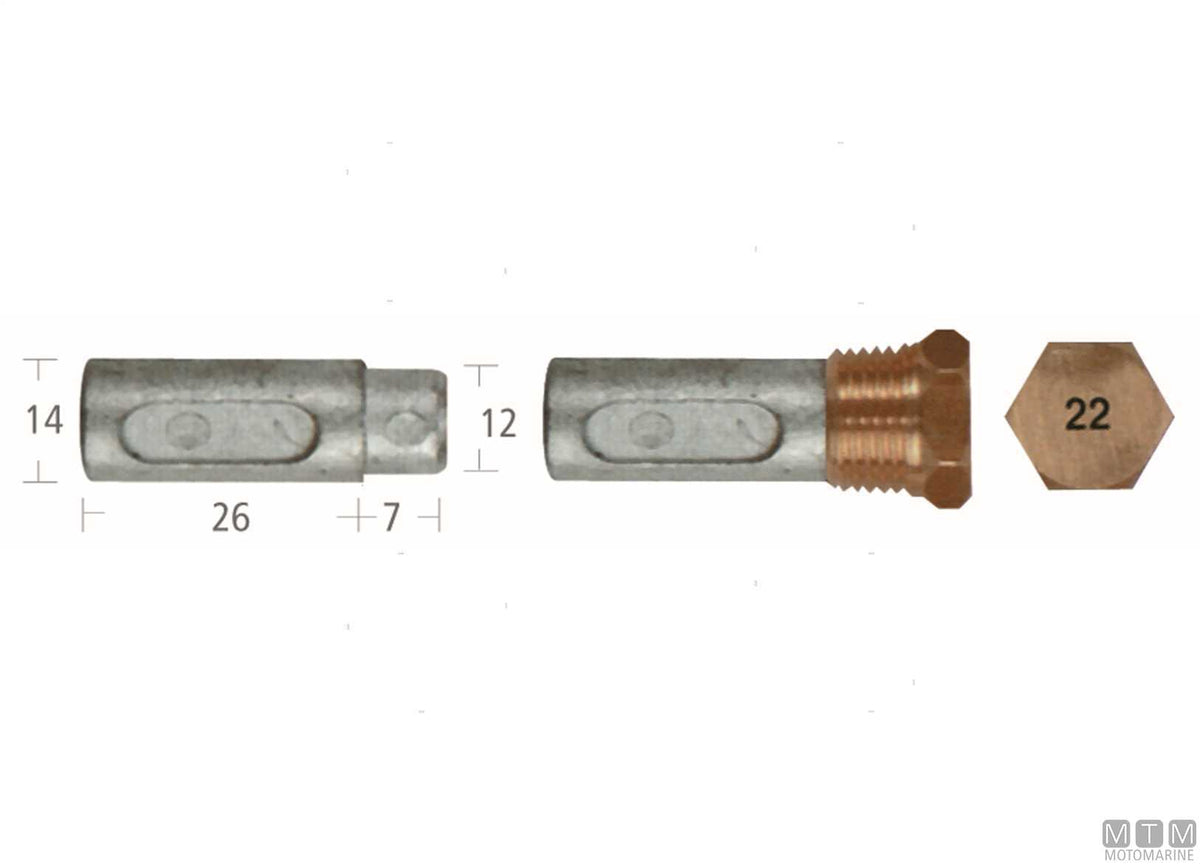 Zinc pencil anode with plug Ford 14x26 mm - original photo Motomarine Srl