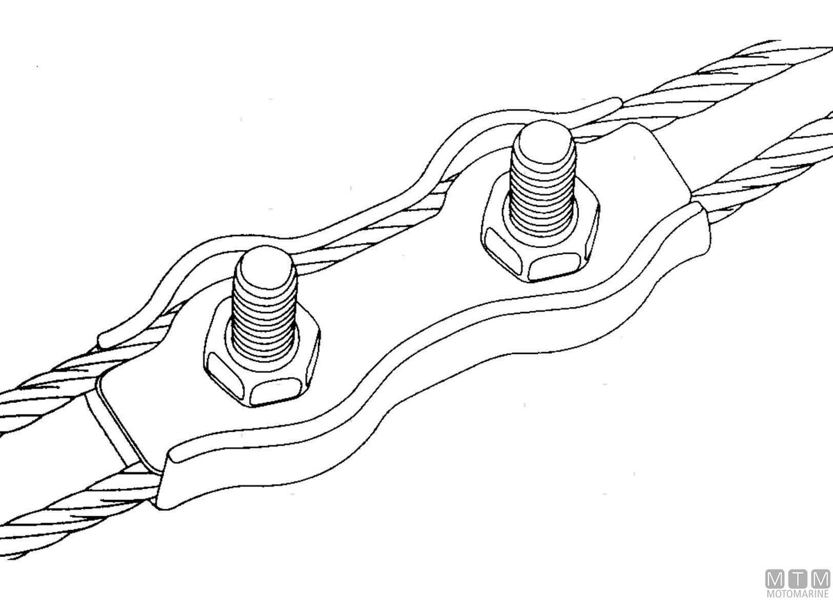 Double flat wire rope clamp for Ø2 mm cable in stainless steel - original photo Motomarine Srl