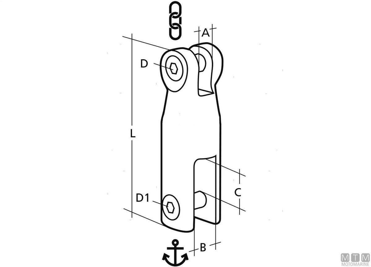 Fixed anchor connector, chain Ø6/8 mm, stainless steel 316 - original photo Motomarine Srl