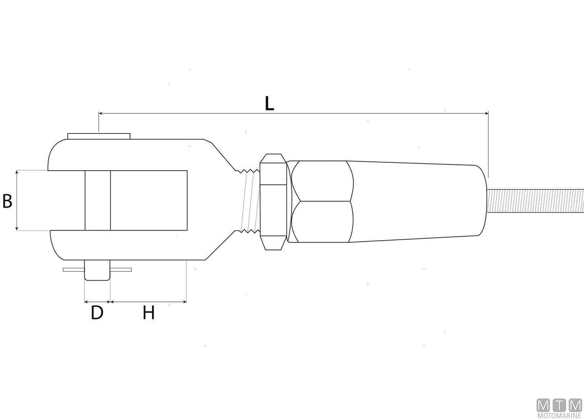 Quick-fit fork terminal for Ø6 mm wire, stainless steel 316 - original photo Motomarine Srl