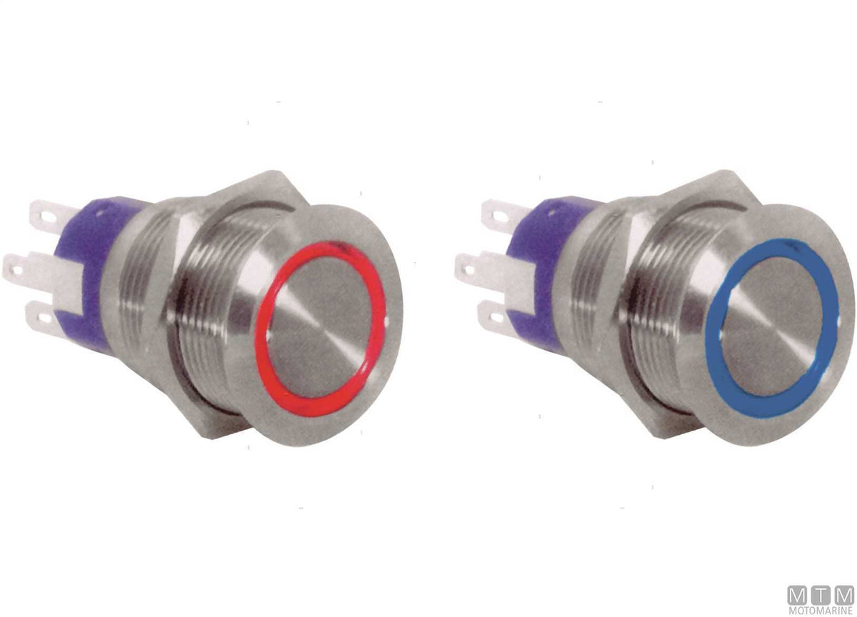 Stainless steel push-button switch (ON)-OFF blue 5 A 4 terminals - original photo Motomarine Srl