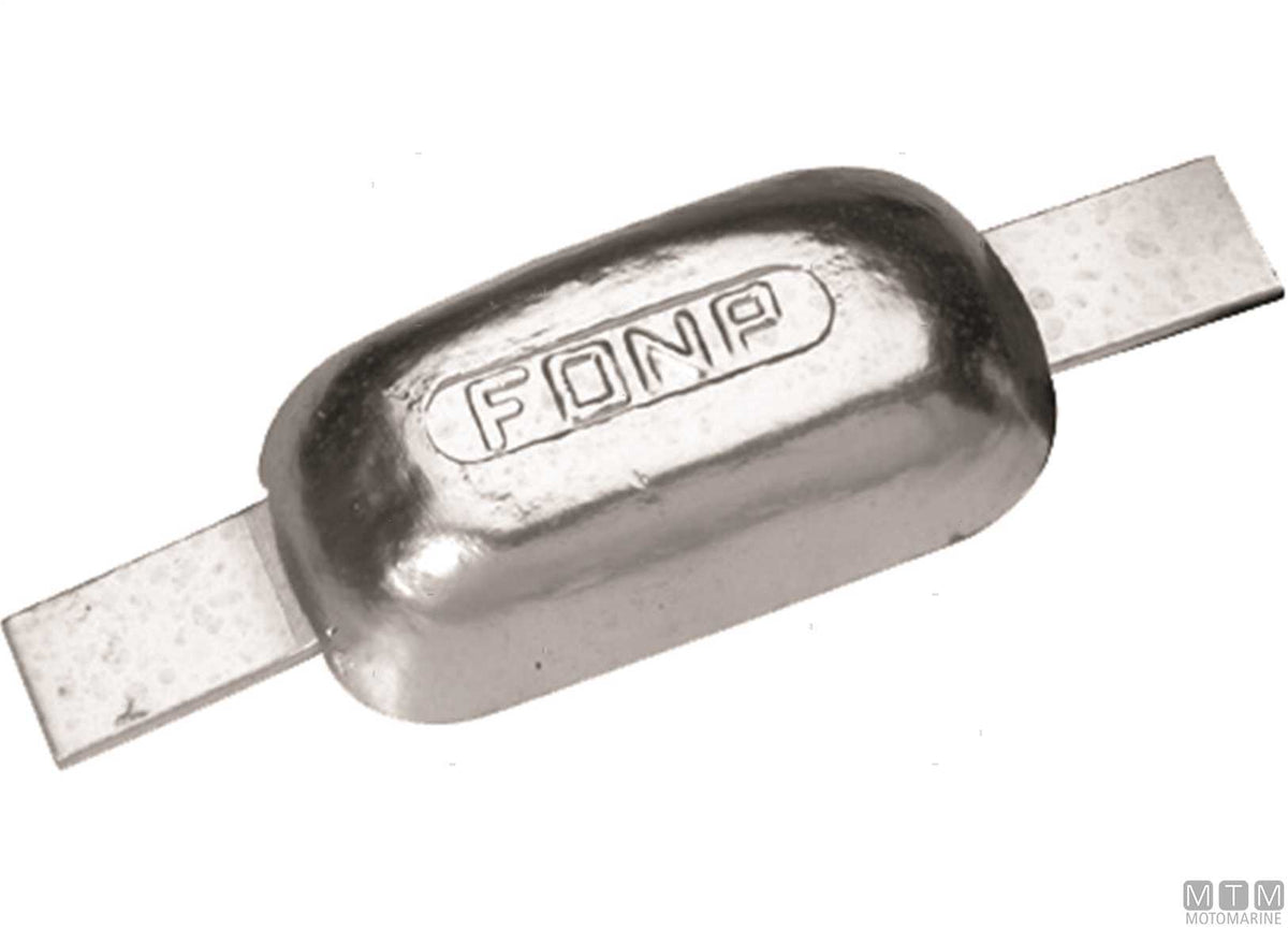 Oval plate anode with weld-on insert L110 mm 1 kg zinc - original photo Motomarine Srl