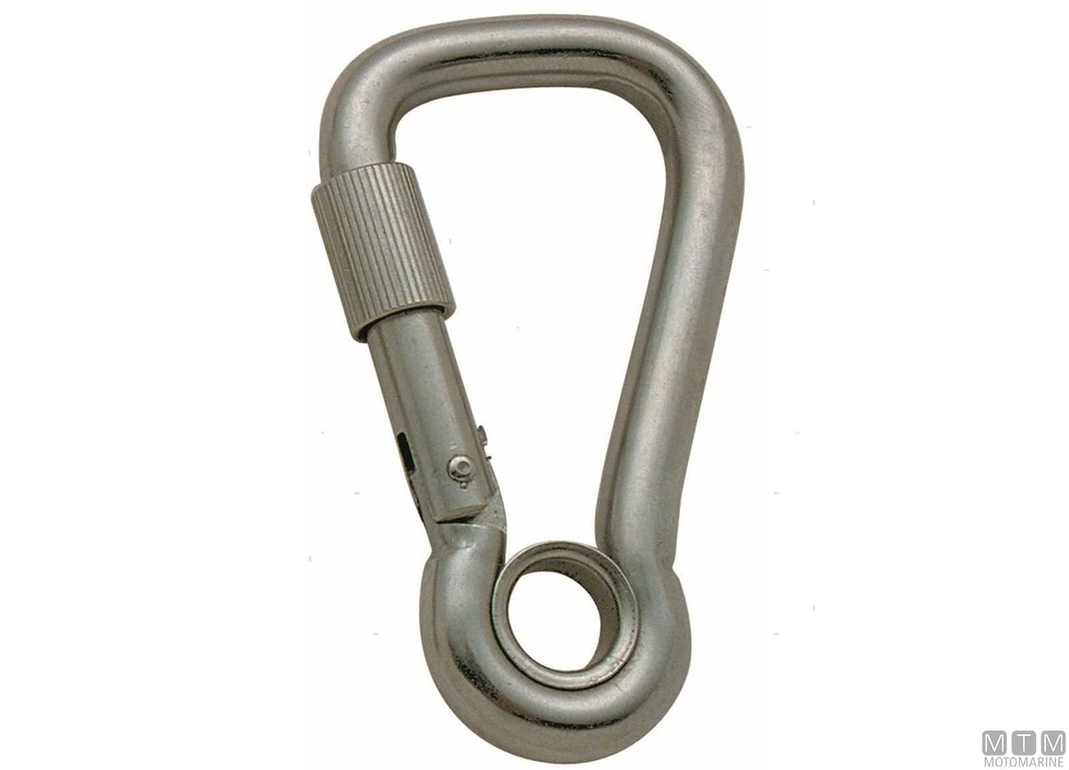 Wide snap hook Ø8 mm with eye and locking ring stainless steel 316 - original photo Motomarine Srl