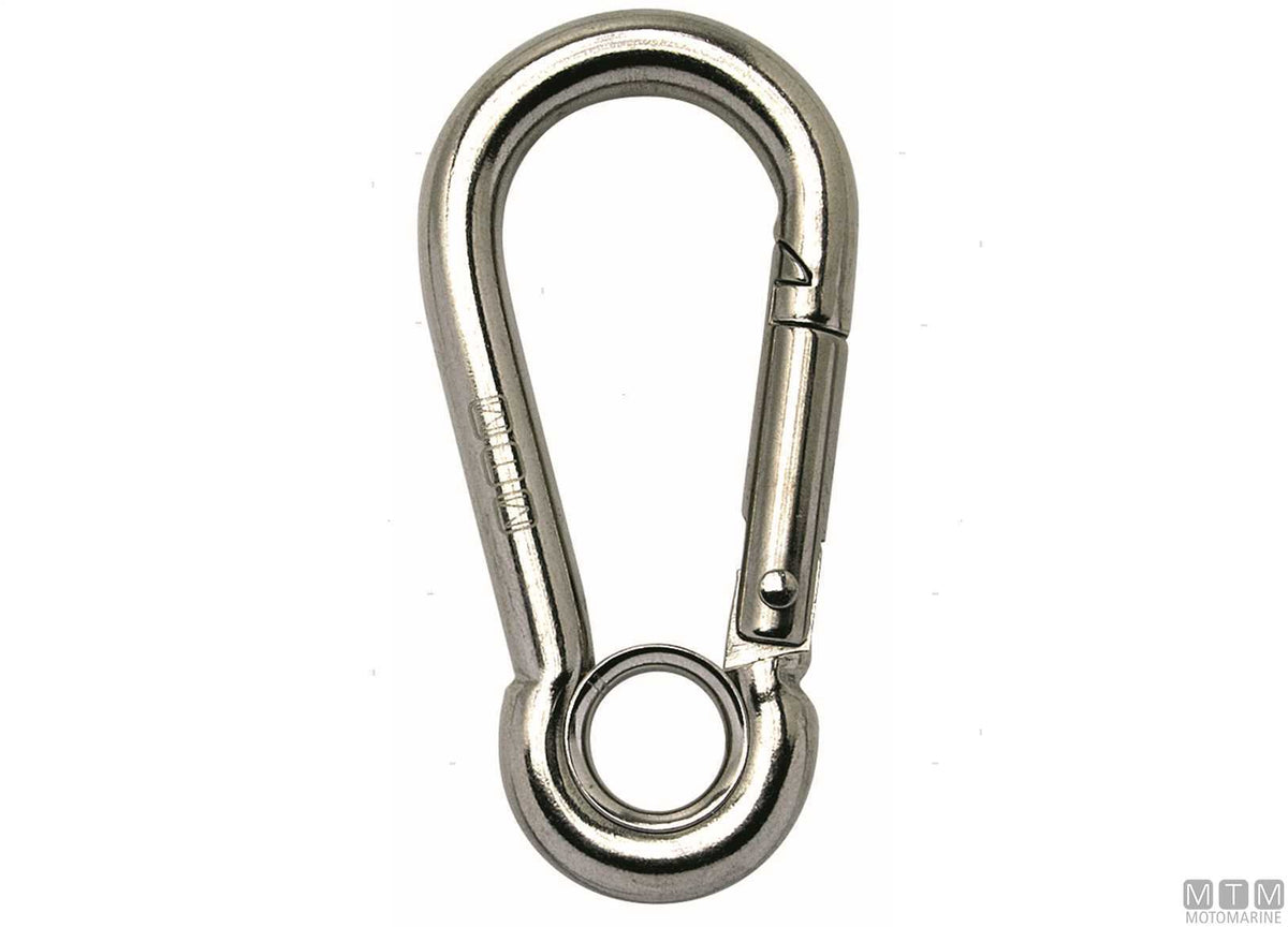Classic snap hook Ø8 mm with eye stainless steel 316 blister pack - original photo Motomarine Srl