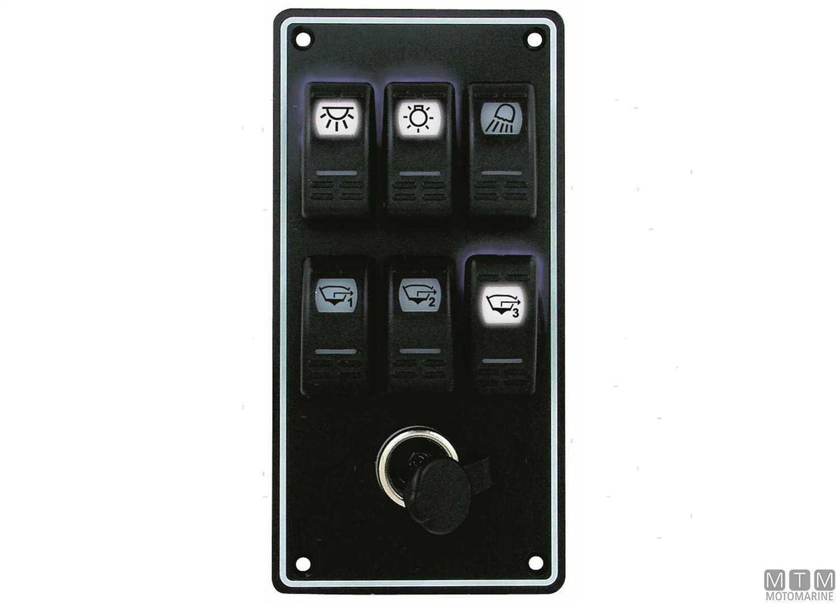 Panel with 6-position rocker switches 205x102 mm - original photo Motomarine Srl