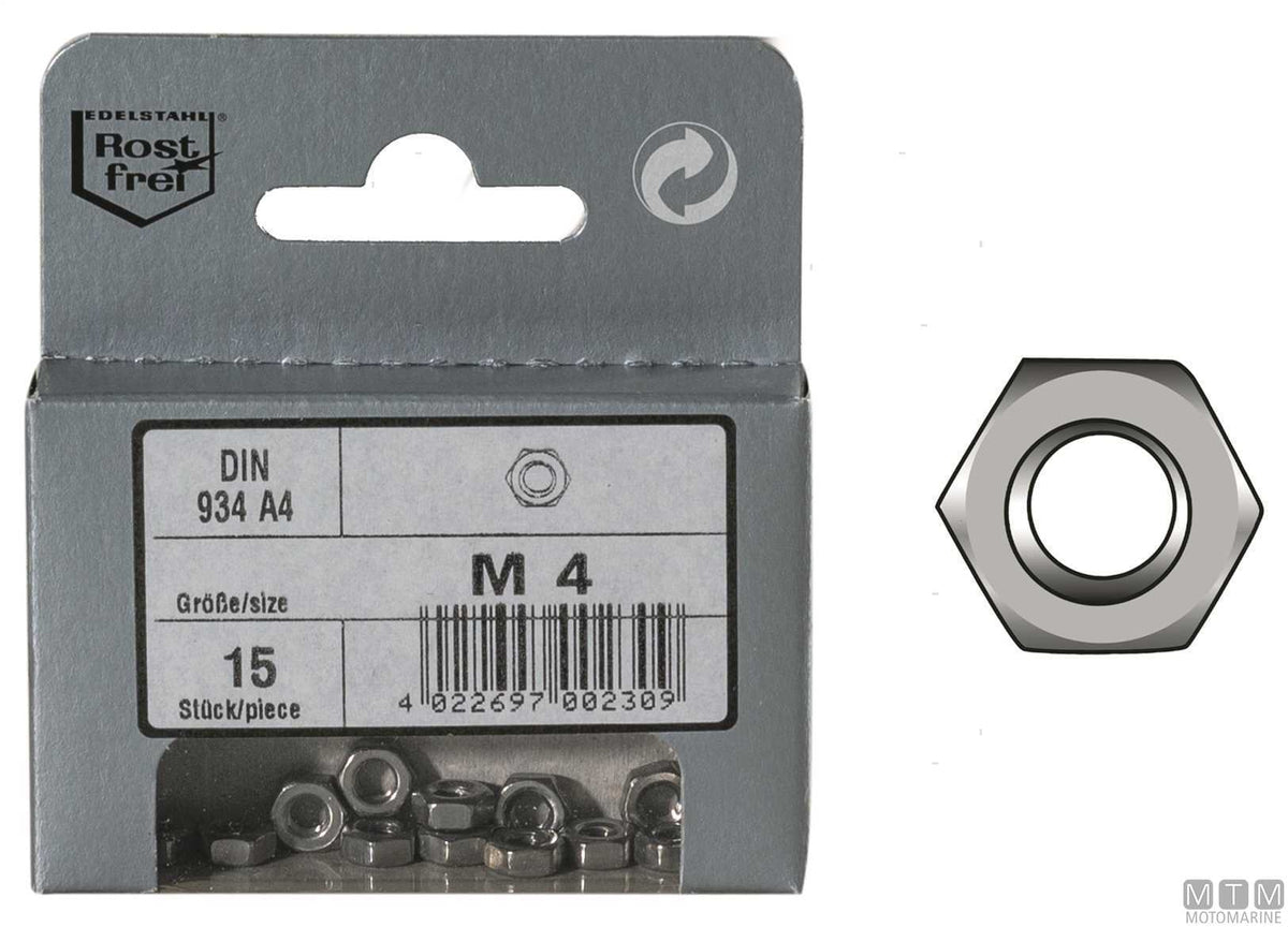DIN934 hex nuts, stainless steel A4, M10, 6 pcs - original photo Motomarine Srl