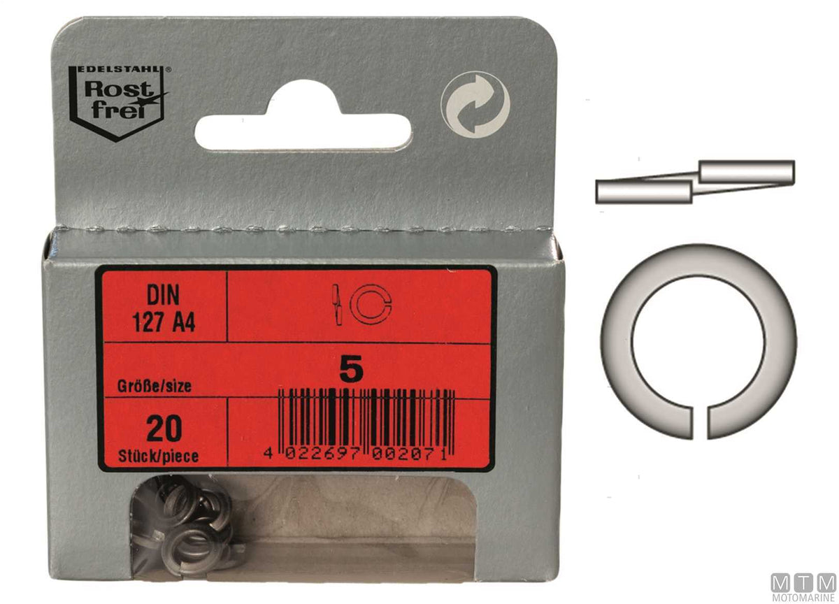 Spring lock washers DIN127 stainless steel A4 Ø12.2 mm 20 pcs - original photo Motomarine Srl