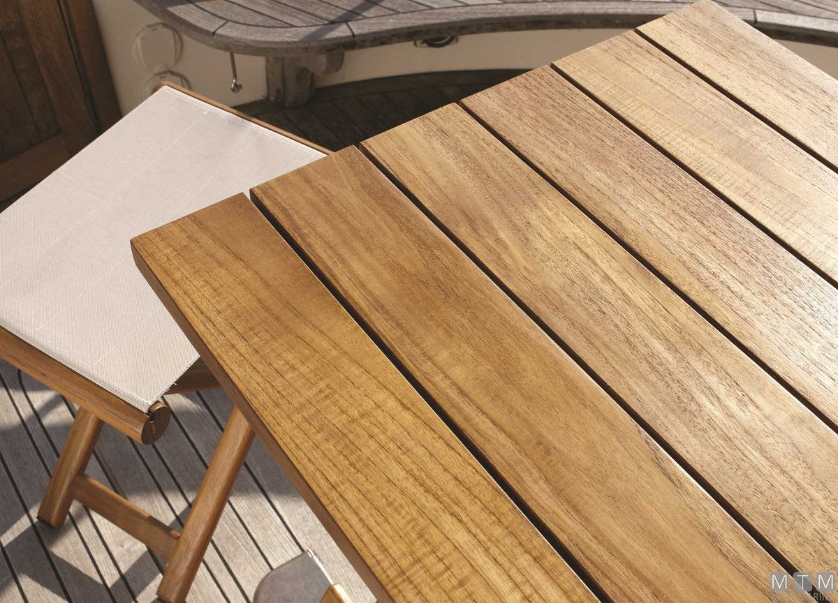 MB adjustable table in teak 120x40/80 cm H 75/60 cm - original photo Motomarine Srl