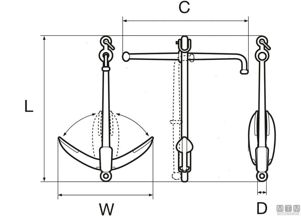 Folding admiralty anchor 10 kg hot-dip galvanized steel - original photo Motomarine Srl