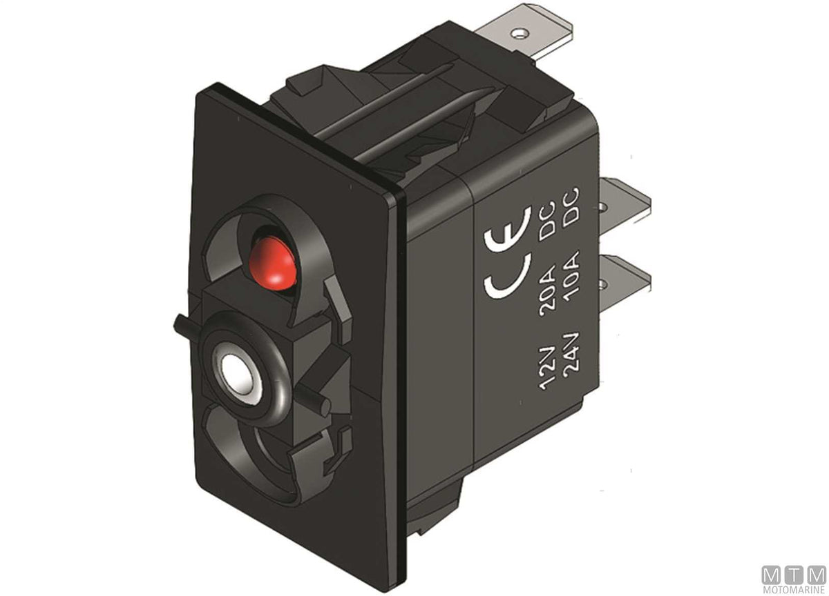 Switch (ON)-OFF-ON 1 red LED 7 terminals - original photo Motomarine Srl