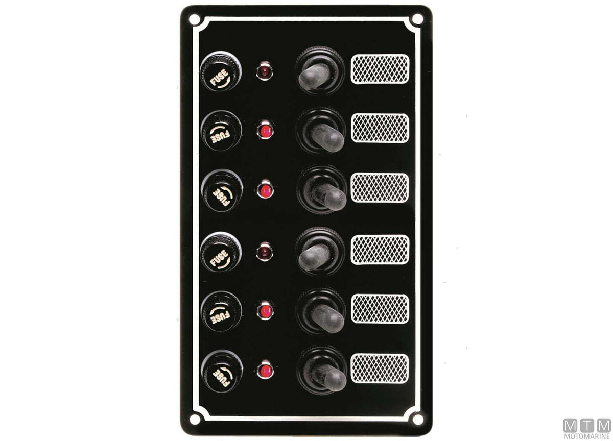 Aluminium panel with lever switches, 4 positions, 125x100 mm - original photo Motomarine Srl