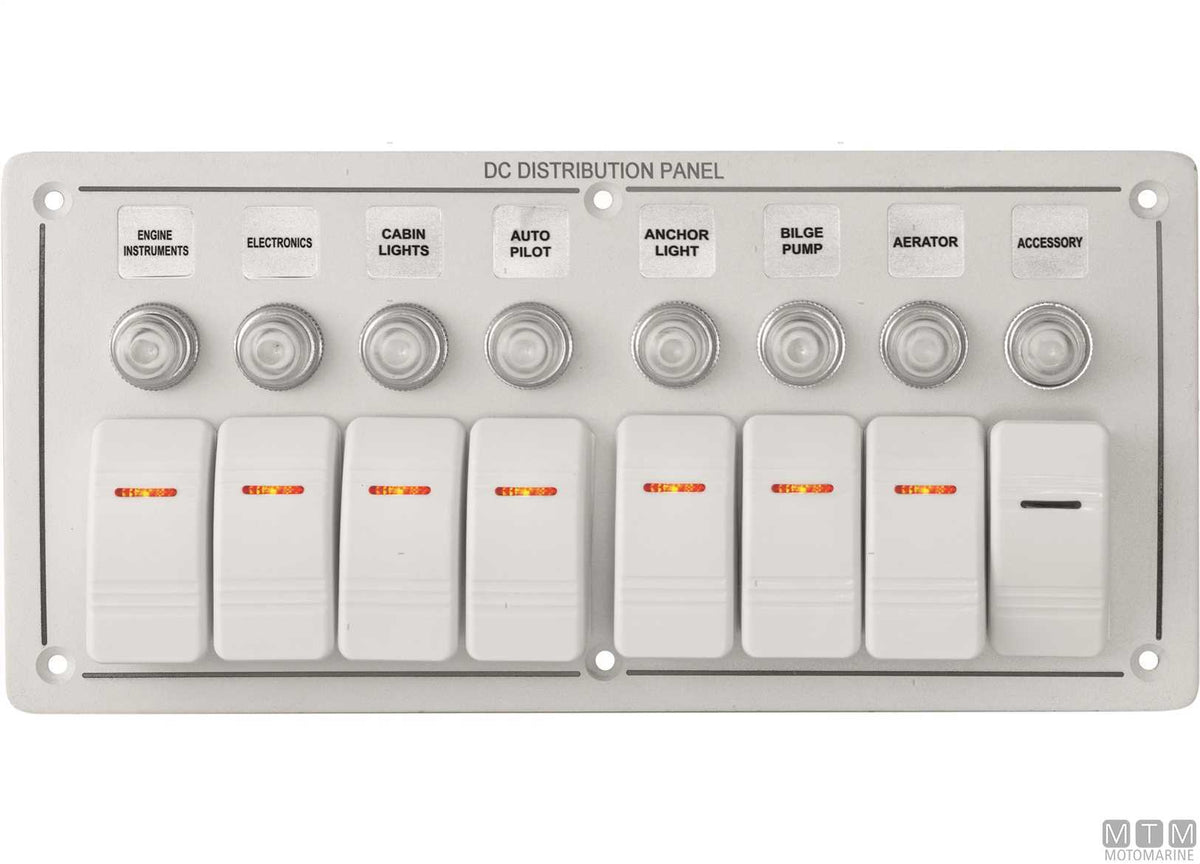 White aluminium panel with rocker switches, 5+1 positions - original photo Motomarine Srl