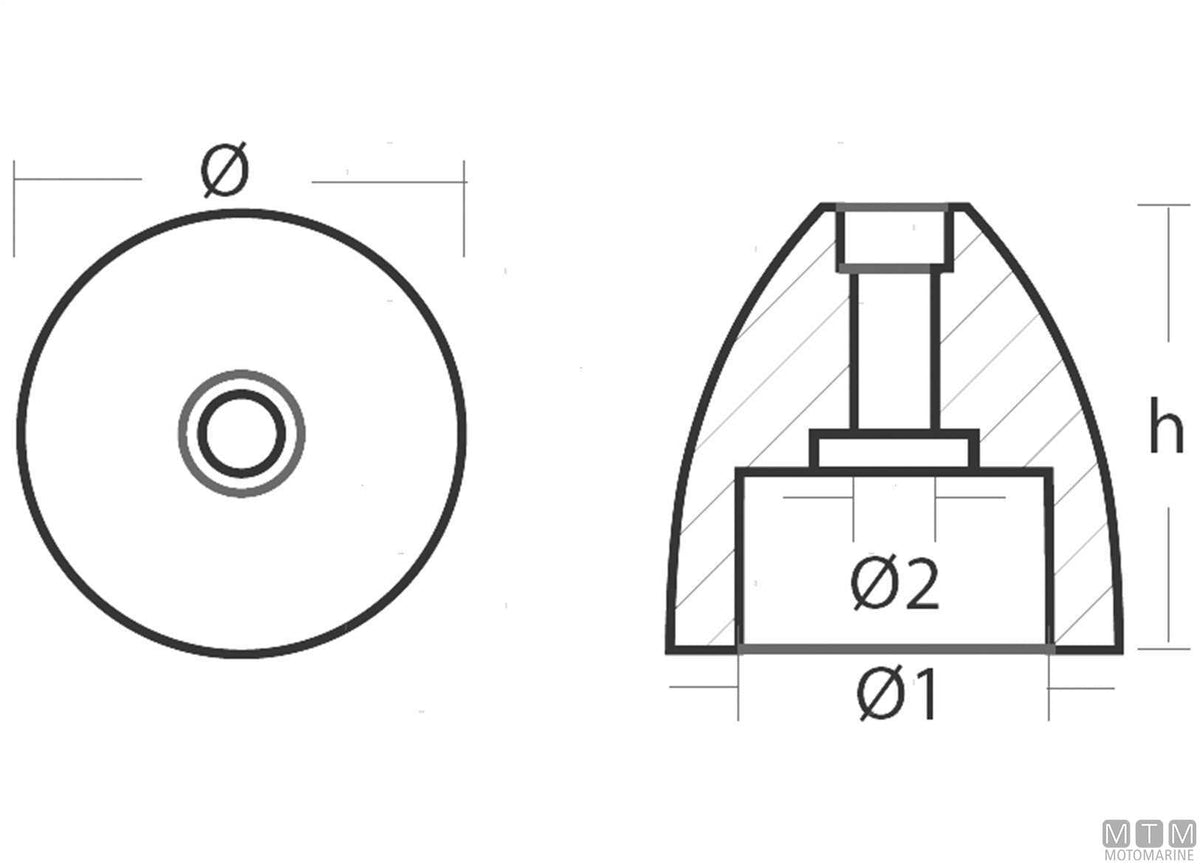 Bullet anode for cap/cylinder Ø38 mm, zinc - original photo Motomarine Srl
