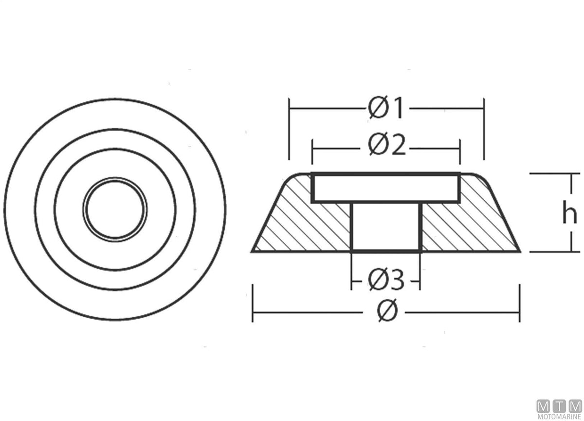 Ogive anode for Lewmar 250/300 bow thruster in zinc - original photo Motomarine Srl