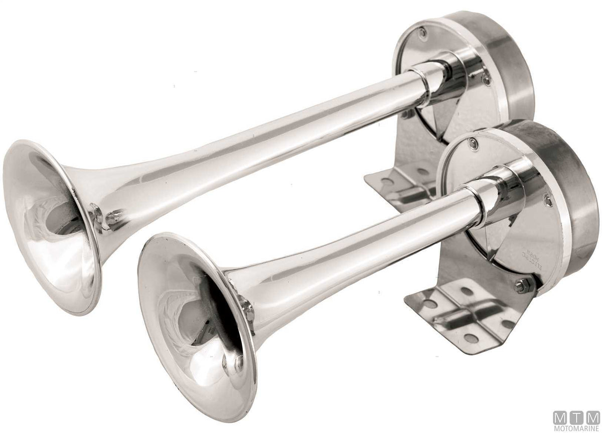 AA double horn 12V L270 mm chrome - original photo Motomarine Srl
