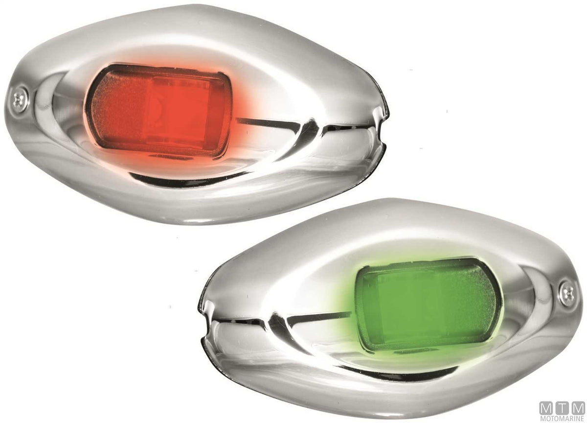 Pair of LED bow navigation lights, red and green, stainless steel - original photo Motomarine Srl