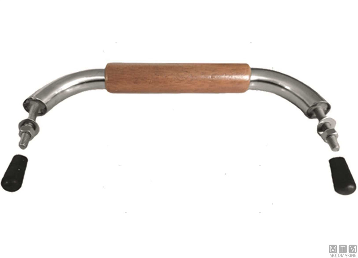 Stainless steel and teak handrail, standard base, L610 mm - original photo Motomarine Srl