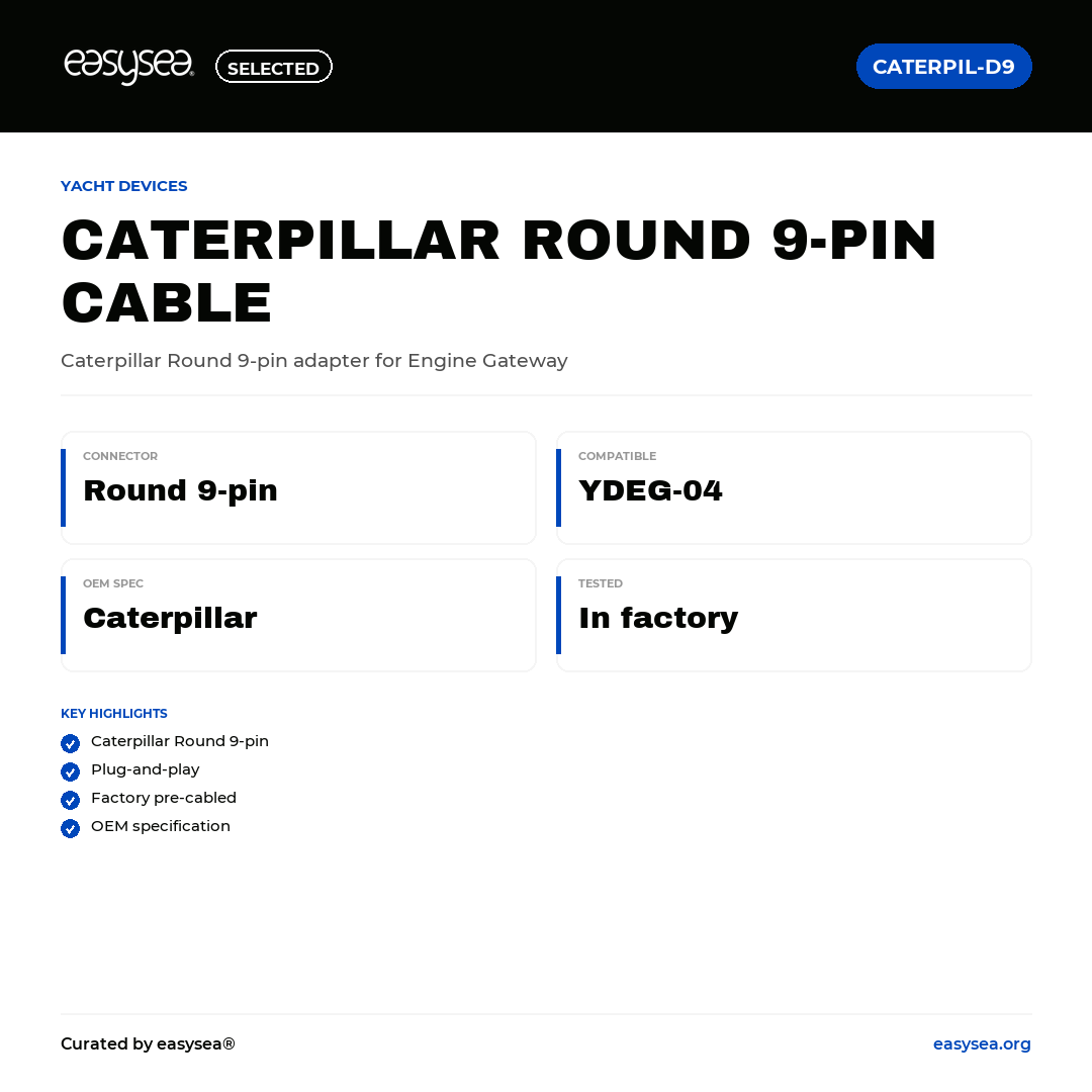 easysea Selected — Yacht Devices Cavo Adattatore Caterpillar Round 9-pin — Spec card