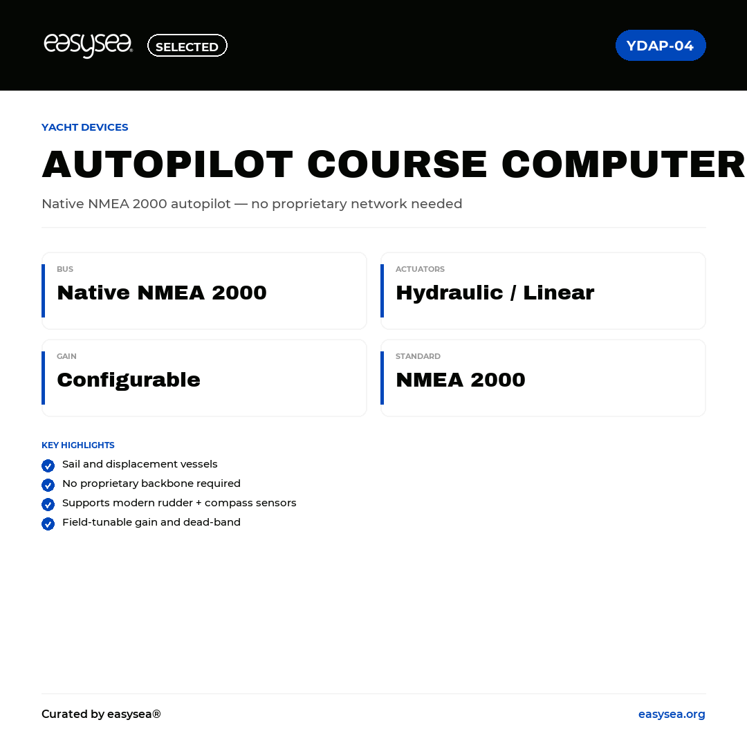 easysea Selected — Yacht Devices Autopilot YDAP-04 — Spec card