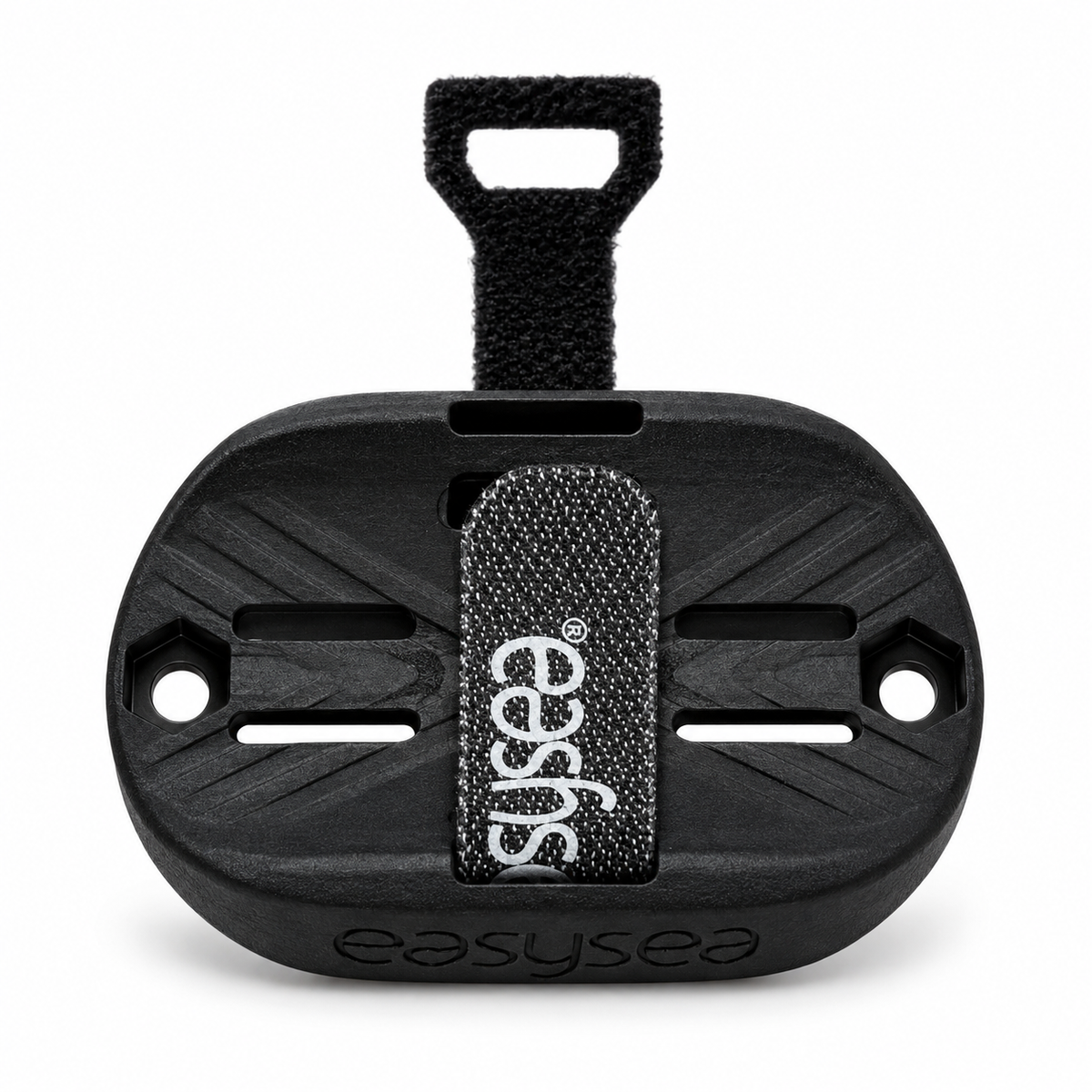 Fidlock mount plate with velcro strap, front view, easysea marking