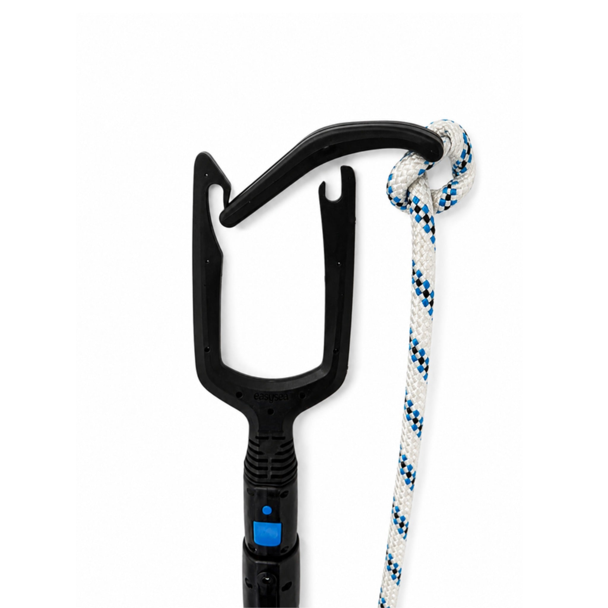 Jake line-passing head mounted on a Jake pole with a mooring line
