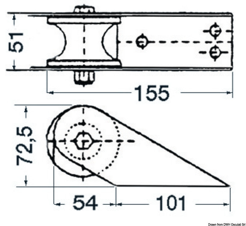 SS bow roller 155 x 51 mm - foto originale Osculati Srl