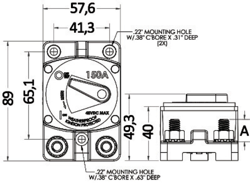 Watertight surface mount circuit breaker 70 A - foto originale Osculati Srl