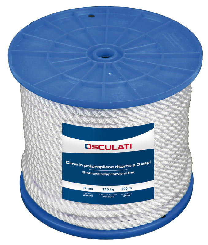 3-strand white polypropylene rope 8 mm (pack of 200) - foto originale Osculati Srl