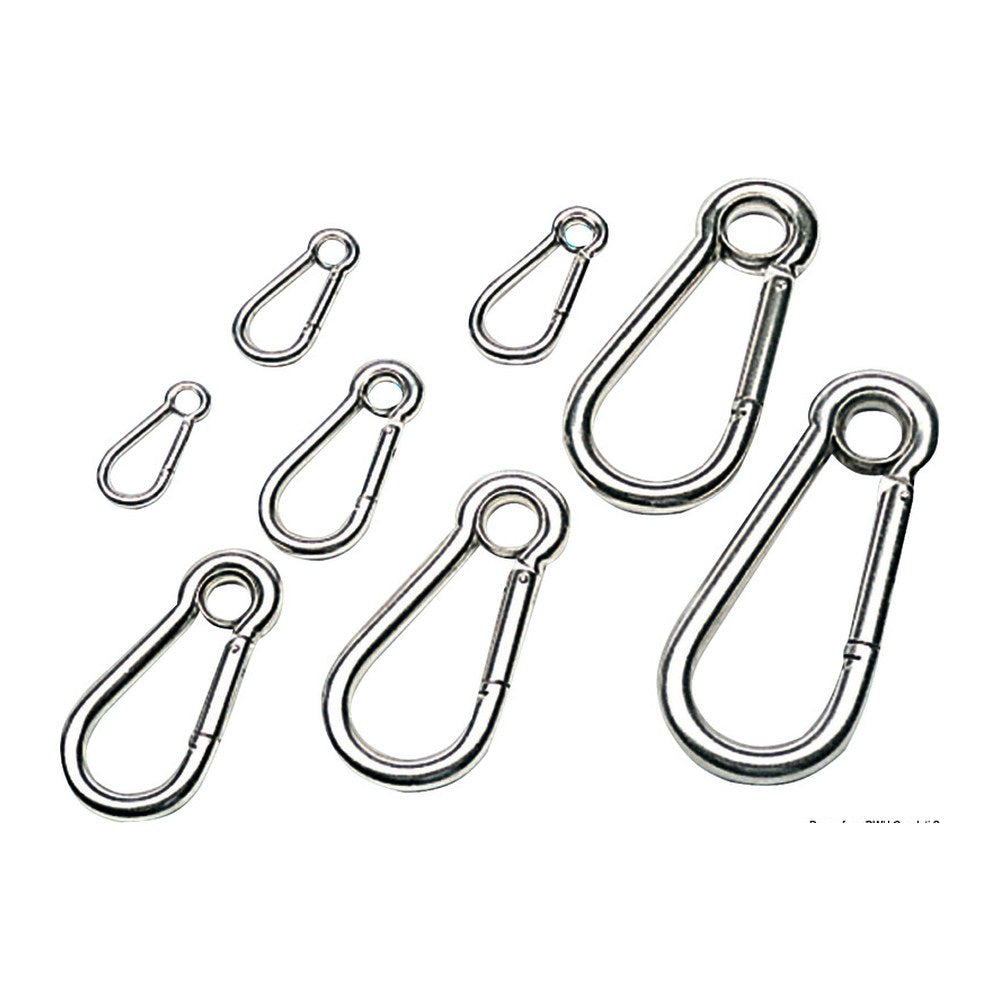 Carabiner hook polished AISI 316 w. eye 10 mm (pack of 10) - foto originale Osculati Srl