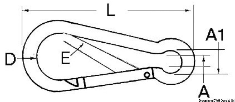 Carabiner hook AISI 316 7 mm (pack of 10) - foto originale Osculati Srl