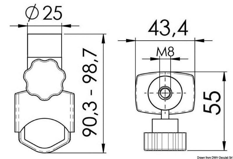 Fixing support for lights 22/25 mm - foto originale Osculati Srl