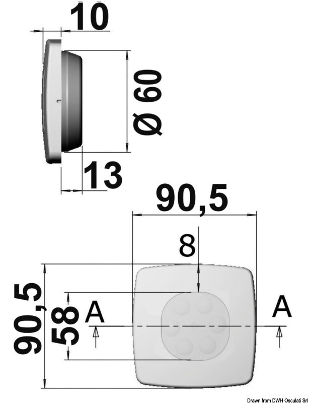 Square LED spotlight - foto originale Osculati Srl