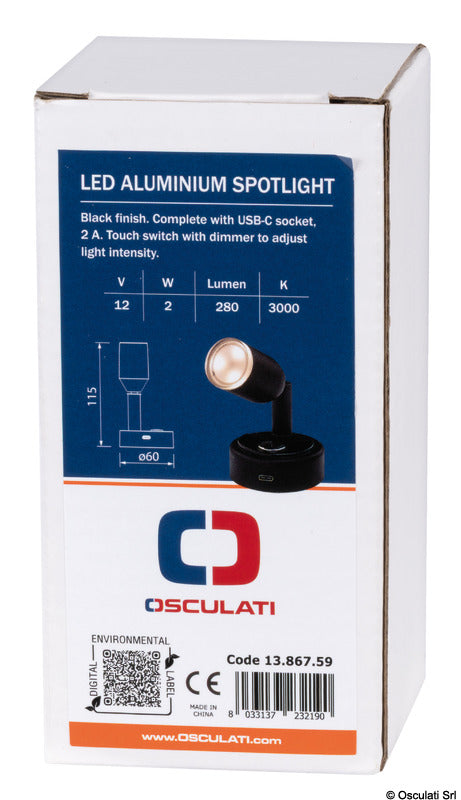 LED spotlight black - foto originale Osculati Srl