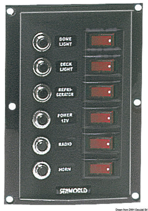 Vertical control panel 6 switches 6 fuses - foto originale Osculati Srl