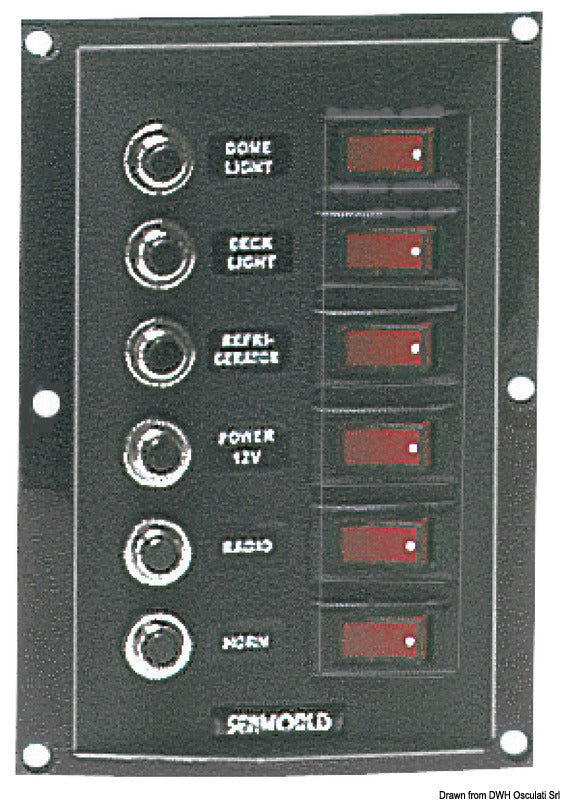 Vertical control panel 6 switches 6 fuses - foto originale Osculati Srl