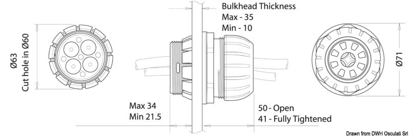 Scanstrut Pass bulkhead up to 4 cables max 15mm - foto originale Osculati Srl