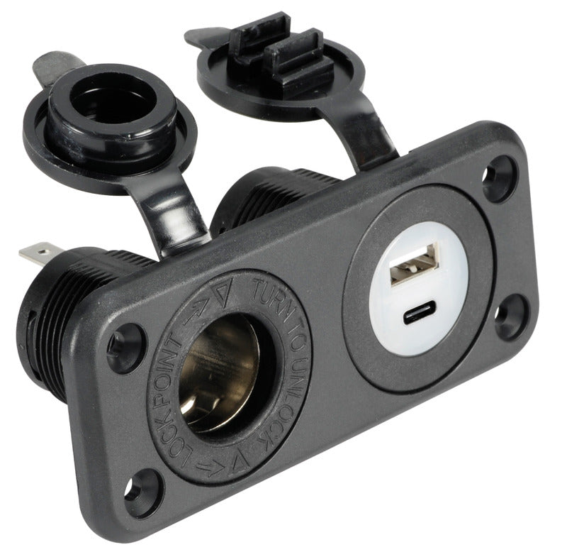 Lighter socket + USB-A + USB-C black - foto originale Osculati Srl