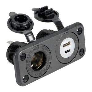Lighter socket + USB-A + USB-C black - foto originale Osculati Srl
