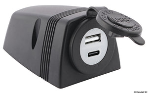 USB-A + USB-C socket with housing - foto originale Osculati Srl