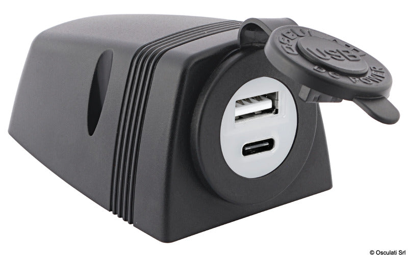 USB-A + USB-C socket with housing - foto originale Osculati Srl